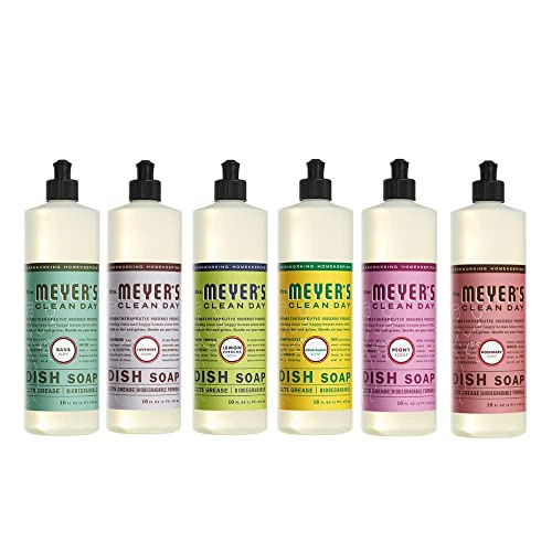 Image of Mrs. MEYER'S Liquid Dish Soap 6 Scent Bundle, 1 Lemon Verbena, 1 Lavender, 1 Basil, 1 Honeysuckle, 1 Peony, 1 Rosemary, 16 FL OZ Each (Variety Pack)