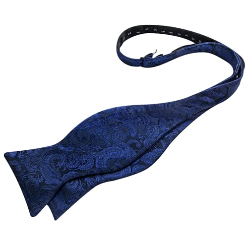 Image of DiBanGu Men Bow Tie Paisley Striped Self-Bow Tie for Men and Silk Woven Bowtie Pocket Square Cufflinks Wedding Party