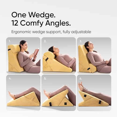 Image of Frido Adjustable Wedge Max Cushion, 12-Way Adjustable Pregnancy Pillow & Leg Elevation Pillow, Relieves Neck, Back & Shoulder Pain, Great for Reading, Sleeping & Relaxing |Mustard Yellow