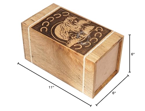 Image of Handcrafted Floral Engraved Wooden Urns for Human Ashes Adult Large - Cremation Urn for Ashes - Burial Urn for Columbarium - Funeral Urn Box (Horse 3, 250 LB - Hardwood)