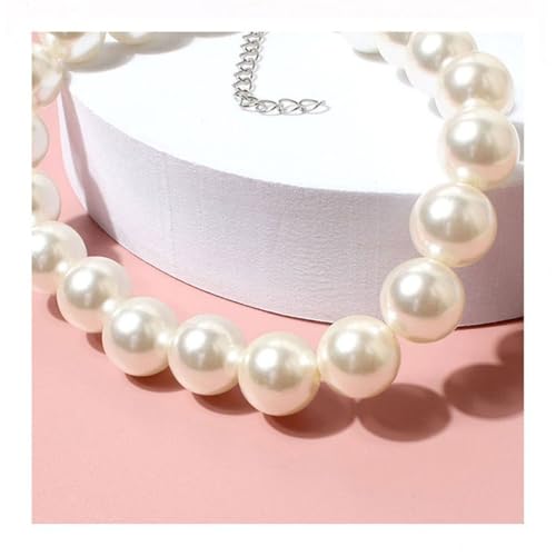 Image of Qiansail Dog Pearl Necklaces, Candy Color Necklace Adorable Pearl Collar Chihuahua York Clothing Dress Cute Fashion Pet Supplies for Puppy Kitten (White, L)