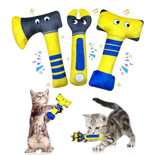 WOWBALA 3Pcs Funny Catnip Toys, Catnip Toys for Indoor Cat - Hatchet Shaped Cat Toy with Crinkle Sound Interactive Kitten Kitty Bite Kicker - Pet Toy for Teeth Cleaning Boredom Relief