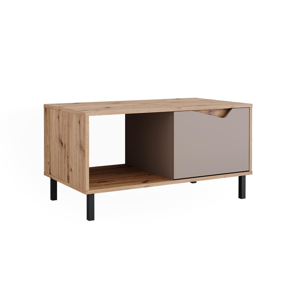 Vicco Couchtisch Marelle, Greige/Artisan, 90 x 50 cm | mit 1 Tür, offenem Ablagefach für zusätzliche Aufbewahrungsmöglichkeiten