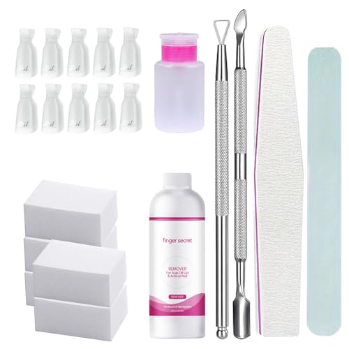 Gel Nail Polish Remover Nail Tools Kit – 4 Oz Clips & Soak Off Caps Nail File For Soaking Off DIpping Powder Acrylic Nails Builder Gel Remover Manicure/Pedicure Removal Tools For Home Salon Use
