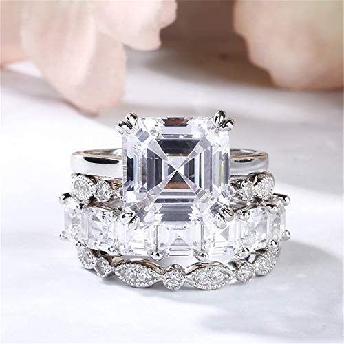 Jeulia 4Pc Asscher Cut Sterling Silver Ring Set Cubic Zirconia Cz Engagement Anniversary Eternity Promise Wedding Band Ring Set With Jewelry Box (7.5) #TOP4