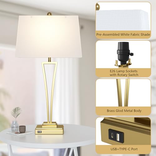 Lámpara de mesa dorada con puerto USB y pantalla blanca miniatura 2