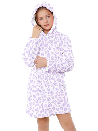 Image of Umeyda Girls & Women Fleece Hooded Robes, Soft Fuzzy Bathrobe Warm Plush Fluffy Bath Robe for Kids Womens