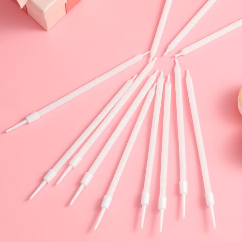Image of PHD CAKE Iridescent White Long Thin Metallic Birthday Candles, Cake Candles, Birthday Parties, Wedding Decorations, Party Candles