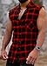 YAOKUBO Men's Sleeveless Flannel Shirt - Plaid Design for Summer Wear Casual Button-Down Vest Shirts Red