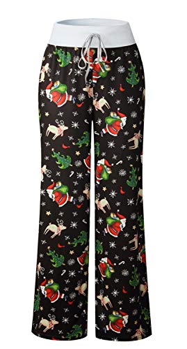 Image of AMiERY Women's Comfy Casual Pajama Pants Floral Print Drawstring Palazzo Lounge Pants Wide Leg