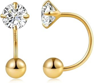 Gacimy Huggie Half Hoop Earrings for Women with Ball Screw Back, 1/2 Inches Small Gold Hoop Earrings for Women with 5mm Round Cubic Zirconia