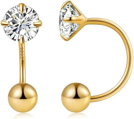 Gacimy Huggie Half Hoop Earrings for Women with Ball Screw Back, 1/2 Inches Small Gold Hoop Earrings for Women with 5mm Round Cubic Zirconia