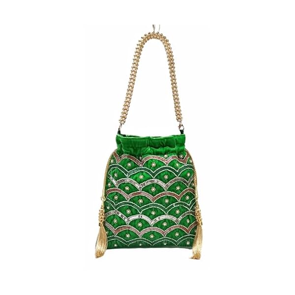 Amerie Fashions Women's Embroidered Pearl Beaded Potli Bag Purse for Party Wedding - Image 5