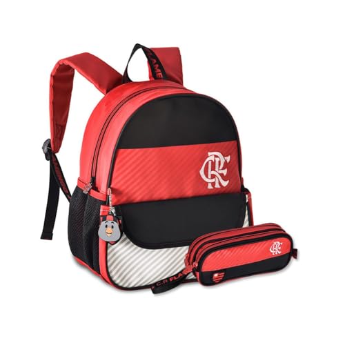Mochila Flamengo Com Estojo Kit Escolar duplo Meninos Time Futebol