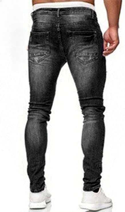 Men's Ripped Jeans Skinny Distressed Moto Biker Jeans Gothic Zipper Denim Pants Tapered Leg Slim Fit Jean4