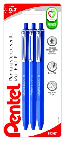 Pentel BX467 Izee penna a sfera a scatto 0,7 mm blu, 3 pezzi