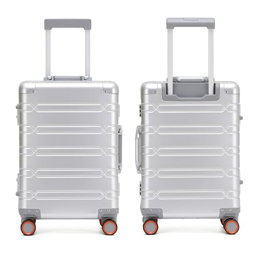 Simcat All Aluminum Carry On Suitcase, 100% Aluminium Metallkoffer, Aluminiumlegierung Koffer Trolleys Handgepäckkoffer mit Spinnerrädern, TSA-Schloss (Silber,55×35×23cm,37L)