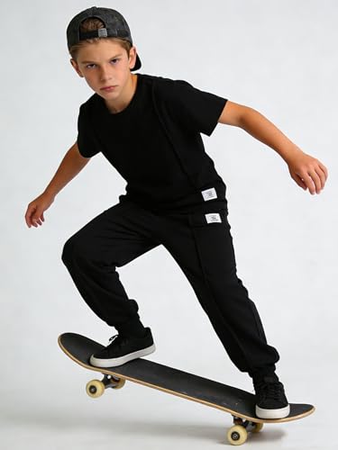 Image of OLMRJKD Boys 2 Piece Outfits Color Block Clothes Short Sleeve T Shirt and Camouflage Pants Summer Clothing Sets