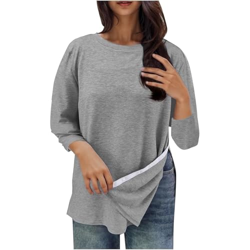 Shoulder Surgery Shirts for Women Post Op Adaptive Clothing PullLoose Fit Long Sleeve Top for Fall Winter Wear Light Gray