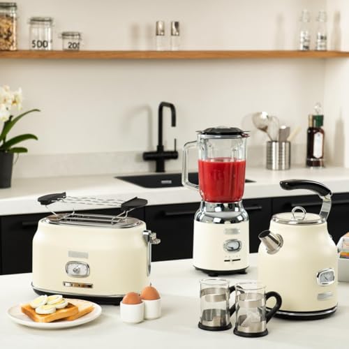 Image of Westinghouse 2 Slice 800 Watts Retro Toaster | Removable Bun Attachment, 6 Browning Levels, Bread Centring, Defrosting, Warming & Stop Function, Extendable Crumb Tray | White | WKTTB857WH