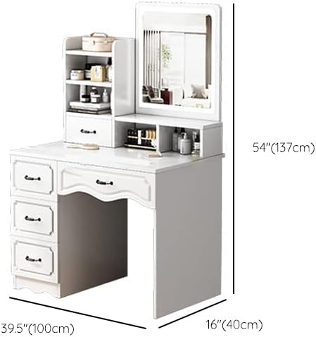 Diagram showing the dimensions of the vanity desk: 39.5 inches (100cm) length, 16 inches (40cm) width, and 54 inches (137cm) height.