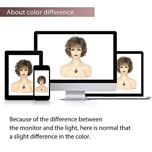 Beweig Short Curly Mixed Brown Wigs For Women Layered Natural Fluffy Synthetic Hair Wig Heat Resistant Halloween Cosplay With Wig Cap #TOP4