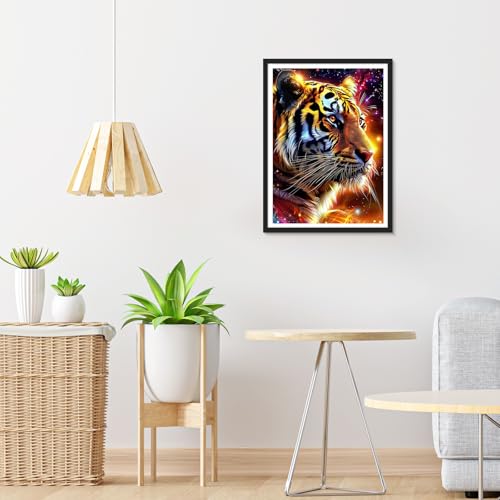 Image of HEIBAGO Tiger Diamond Art Kits for Adults, Diamond Painting Kits for Adults Beginners, 5D Full Drill Round Diamond Art Painting, DIY Diamond Dots for Adult for Home Wall Decor 12 x 16 Inch