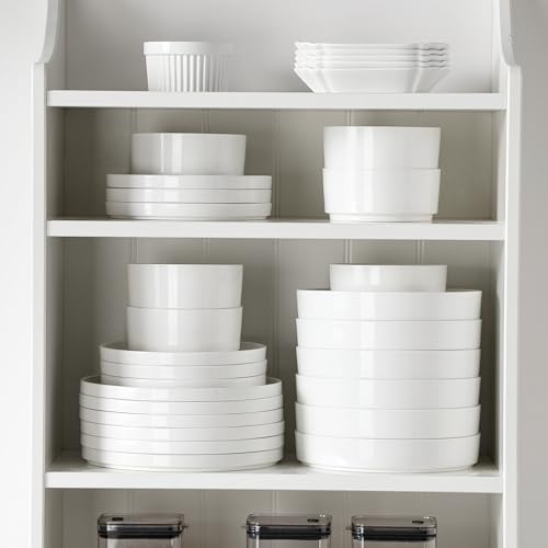 MALACASA Geschirrset 6 Personen - 24-tlg. Tafelservice mit Stehrand aus Porzellan inkl. 6x Essteller, Dessertteller, Suppenteller, Suppenschüssel, LEAH Modern in Weiß Schüssel- und Teller Set