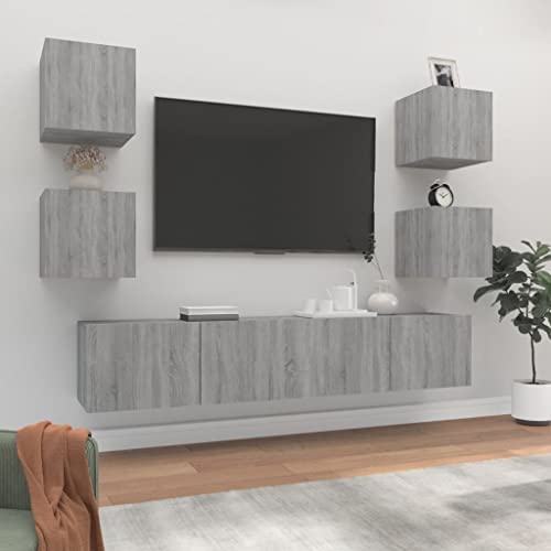 Fangmaliuyun 6-TLG. TV-Schrank Set Grau Sonoma 80/30x30 & 30,5x30x30 cm,...