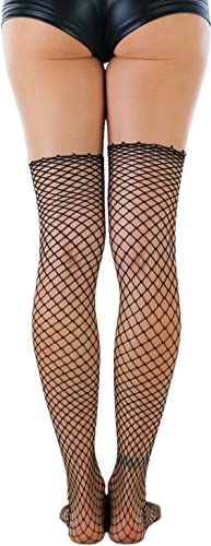 Image of ToBeInStyle Women's Seductive Punk Rock Basic Unfinished Rawedge Fishnet Thigh Highs