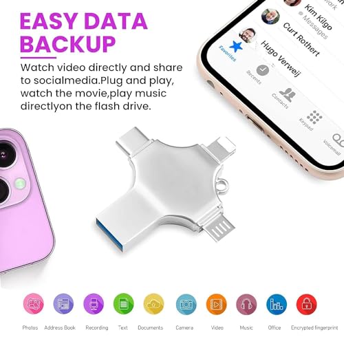 Image of TECHNOVIEW Flash Drive 64GB 4 in 1 Pendrive with Light-ning, Micro USB, USB A, Type-C Interface Mini Hangable Pen Drive for iOS & Android Compatible with Phone, Pad, Android, PC and More Devices