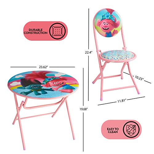 Image of DreamWorks Trolls 3 Piece Foldable Round Table and Chair Set, Ages 3+