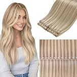 LaaVoo Butterfly Weft Hair Extensions Real Human Hair OVO Weft Hair Extensions Human Hair Weft Extensions Seamless Highlight Ash Blonde #18/613 16inch 80g