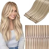 LaaVoo Tressen Echthaar Unsichtbar kleberfrei Tressen Extensions Echthaar Salonqualität mit Mikroperlen Tressen Echthaar Extensions für mehr Volumen 40cm 50g #18/613