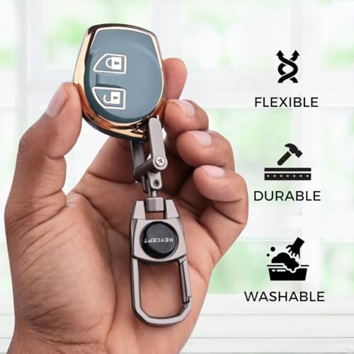 Image of KEYCEPT Gold Line TPU Key Cover Compatible with Suzuki Swift, Dzire, Ertiga, Baleno, Celerio, Ritz, Brezza, Scross, Fronx, Ciaz, Jimny, S Presso 2 Button Remote Key with Keychain. (Keychain 2, Blue)