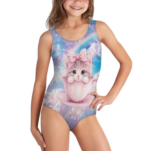 Image of WELLFLYHOM Girls Swimsuit 5-14 Cross Back Swimwear Full Coverage One Piece Bathing Suit Sleeveless Beachwear