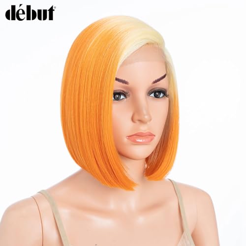 Début Lace Front Wigs for Black Women Bob Wigs for White Women Synthetic Hair 9.5" 120g Orange Straight Swiss Lace Heat Resistant Fibers Half Hand Tied (9.5 Inches - Image 4