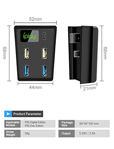 PS5 USB Hub, 5 Port USB Hub für PS5 High-Speed Expansion Hub Splitter Adapter mit 2 USB 2.0 Port, 2 USB 3.0 Port, 1 Typ C Port für Playstation 5 Disc & Digital Edition - Image 8