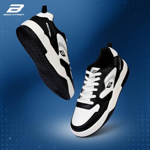 Image of Bond Street Men's White & Olive Casual Sneakers | PU Upper Lace-Up Shoes with Durable PVC Sole | Stylish & Comfortable Footwear for Men