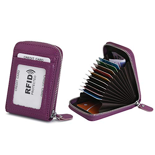 Porte Cartes de Crédit Cartes en Cuir de bancaires de fidélitéportefeuilles et Porte-Cartes Femme Homme de crédit securise Cuir Fermeture Eclair RFID (Violet) Cover
