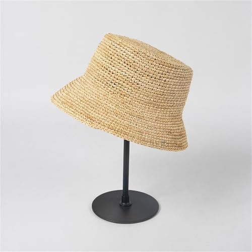 Sombrero de rafia tejido a mano para mujer, plegable miniatura 3