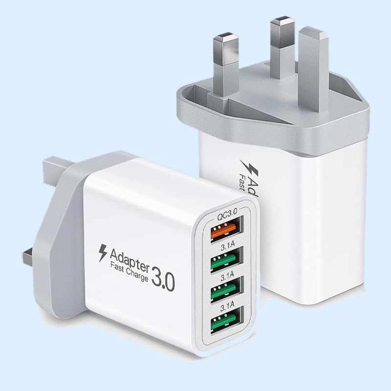 2-Pack USB Ladegerät Mehrfach 33W, 4-Port USB Schnellladegerät für iPhone 17/16/15/14/13, Sam-Sung, Hua-wei, Tablet, Handy Fast Charger Ladeadapter