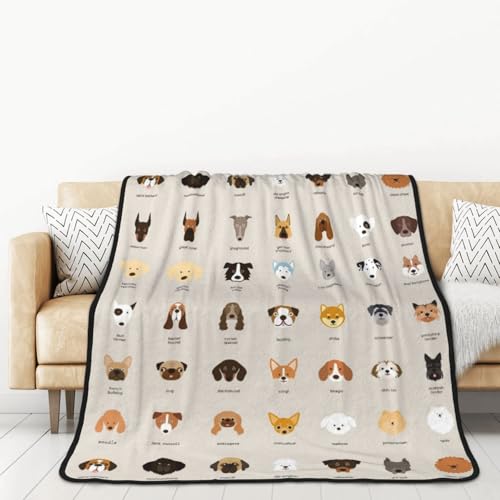 WKSGDSG Kingsize-Decken für Bett, Hunderassen, Anti-Pilling-Flanell, doppellagig, weich, gemütlich, Doppeldecke, luxuriös, wendbar, Plüsch, große Decke für Sofa, Couch, Reisen, 203 x 152 cm
