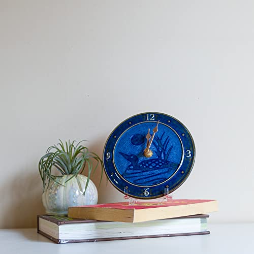 Georgetown Pottery Ceramic Small Wall Clock (6 Inch) With Desktop Stand, Handmade, Made In Usa (Blue Loon) #TOP2
