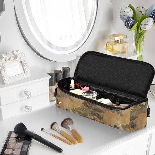 Bolsa de viaje para herramientas de cabello para mujeres con funda con base para plancha y organizador impermeable para plancha alisadora, rizadora y accesorios de cuidado del cabello, marrón con pintura china de paisaje portátil miniatura 7