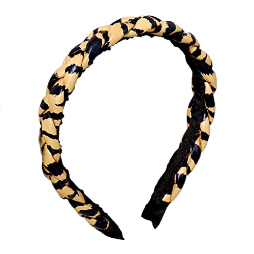 Diadema trenzada de piel sintética, turbante, con estampado de leopardo, lunares, a rayas, accesorios para el cabello vintage, bandas de piel sintética
