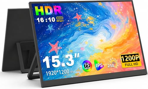 Image of 15.3 Inch Portable Monitor FHD 1200P 60Hz IPS,USB-C External Second Screen, Compatible with Laptop, PC, Mac & Phone, Travel Display for Office Work