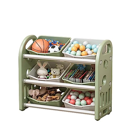 おもちゃ 棚 おもちゃ収納ラックおもちゃ箱 絵本棚 絵本ラック おもちゃ 収納 ラック おもちゃ収納 バスケットキャスター付き 収納カート おしゃれ 可愛い 大容量 おもちゃ収納箱 棚 (緑と白)
