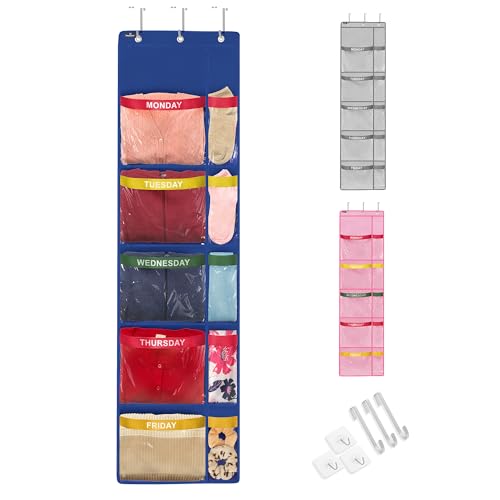 Organiseur au-dessus de la porte Handy Laundry bleu pour optimiser l'espace de la chambre