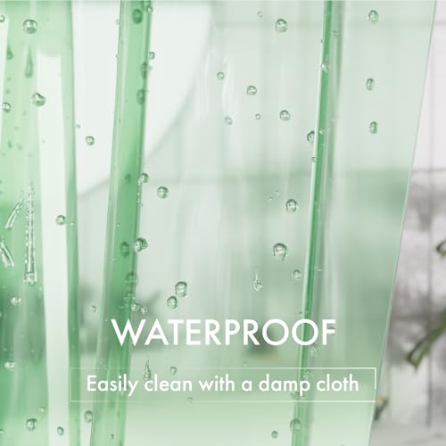 Image of AmazerBath Shower Curtain Liner, 72x72 Transparent Mint Green Shower Liner, Lightweight Plastic Shower Curtain Liners, Waterproof Shower Liner for Bathroom with 3 Magnets and 12 Grommet Holes